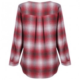 Plunge Neck Long Sleeve Lace-up Plaid Print Pocket Button Women Shirt   (CRANBERRY)