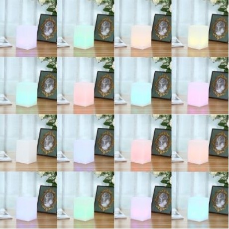 USB Rechargeable LED Square Column Night Light with Remote Control 16 Colors (WHITE)
