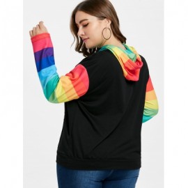 Plus Size Color Block Sleeve Drawstring Hoodie  (BLACK)