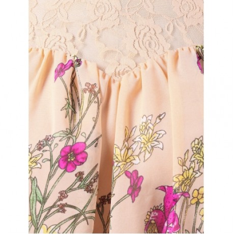 Plus Size Cold Shoulder Lace Trim Floral Sheer Blouse (ORANGE PINK)