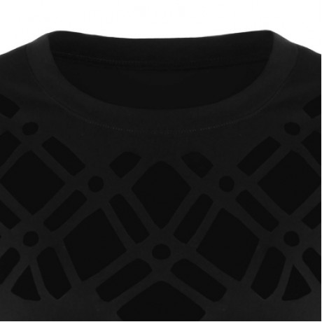 Hollow Out Crew Neck Short Sleeve T-shirt (BLACK)