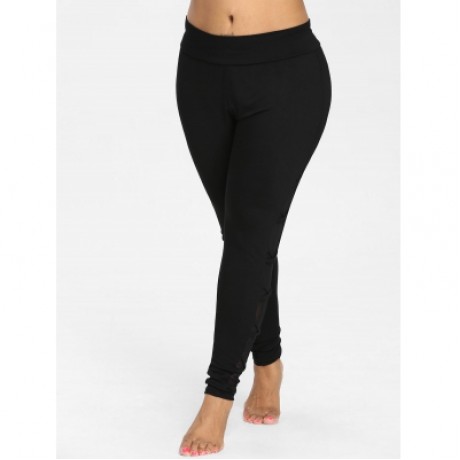 Plus Size Mesh Insert Leggings (BLACK)