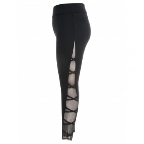 Plus Size Mesh Insert Leggings (BLACK)