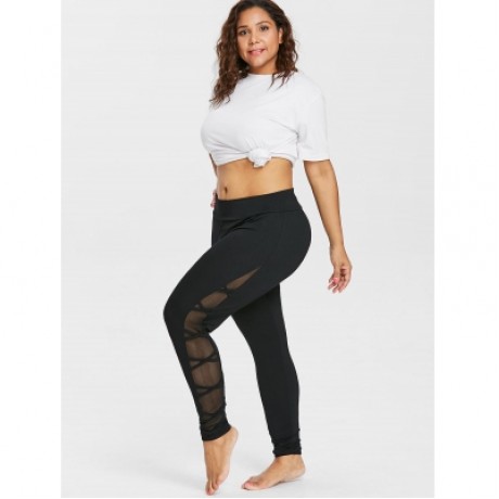 Plus Size Mesh Insert Leggings (BLACK)