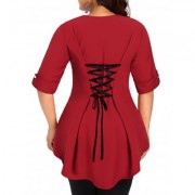 Plus Size Two Tone Dip Hem Top (RED)