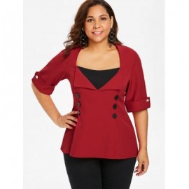 Plus Size Two Tone Dip Hem Top (RED)