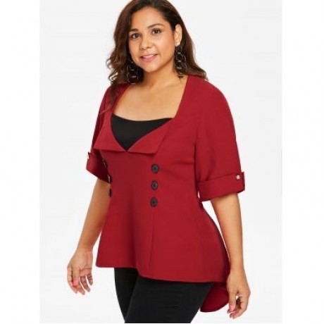 Plus Size Two Tone Dip Hem Top (RED)