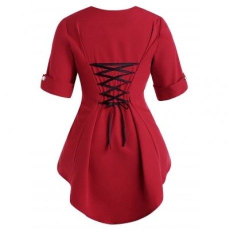 Plus Size Two Tone Dip Hem Top (RED)