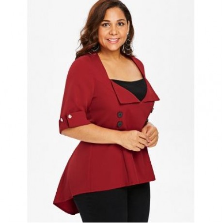 Plus Size Two Tone Dip Hem Top (RED)