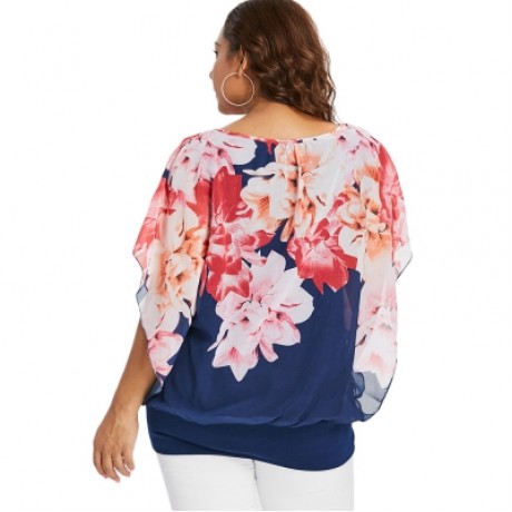 Plus Size Mesh Popover Blouse (DEEP BLUE)