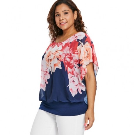 Plus Size Mesh Popover Blouse (DEEP BLUE)