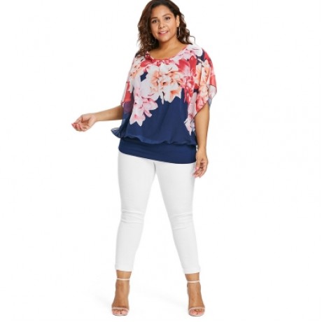 Plus Size Mesh Popover Blouse (DEEP BLUE)