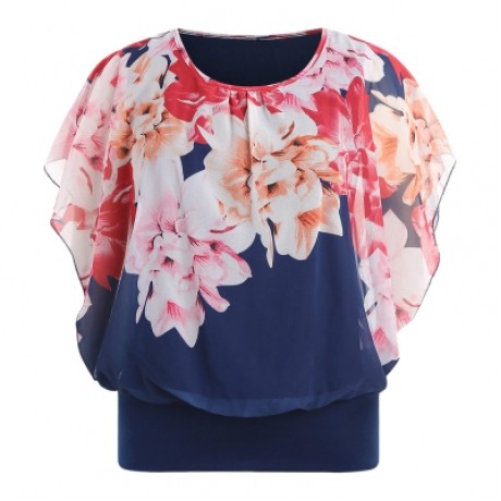 Plus Size Mesh Popover Blouse (DEEP BLUE)