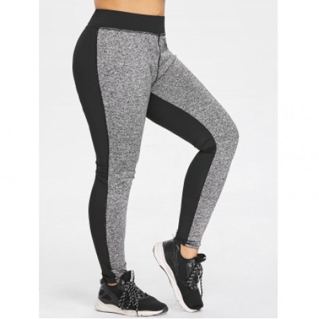 Plus Size Color Block Sports Leggings (GRAY)