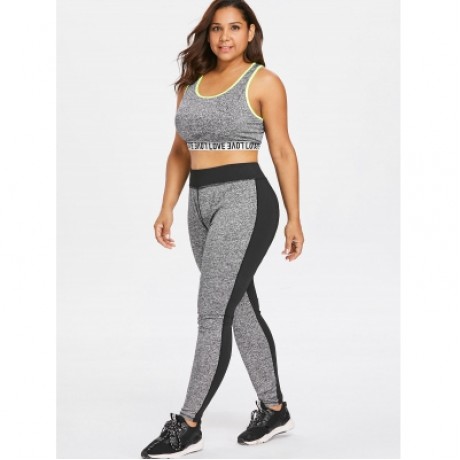 Plus Size Color Block Sports Leggings (GRAY)