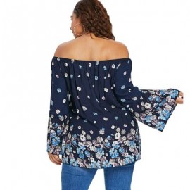 Plus Size Flower Pattern Bell Sleeve Blouse (CADETBLUE)