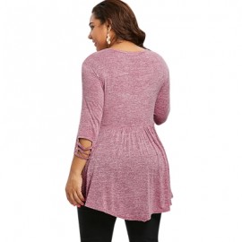 Plus Size Ladder Cut Out A Line T-shirt (LIPSTICK PINK)
