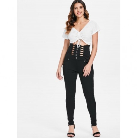 Lacing High Waisted Bodycon Pants (BLACK)