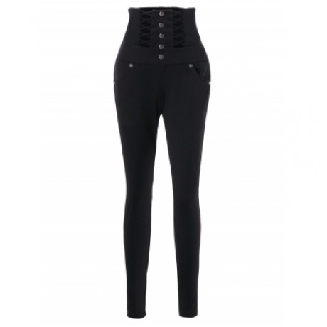 Lacing High Waisted Bodycon Pants (BLACK)