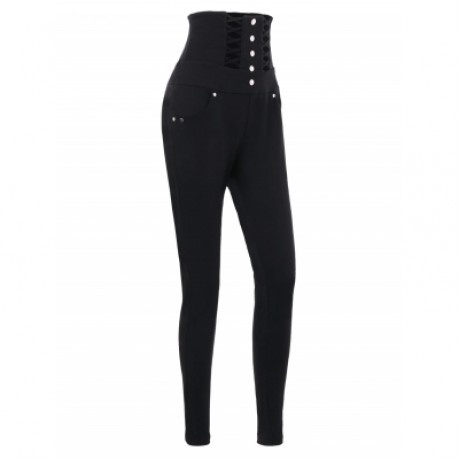 Lacing High Waisted Bodycon Pants (BLACK)