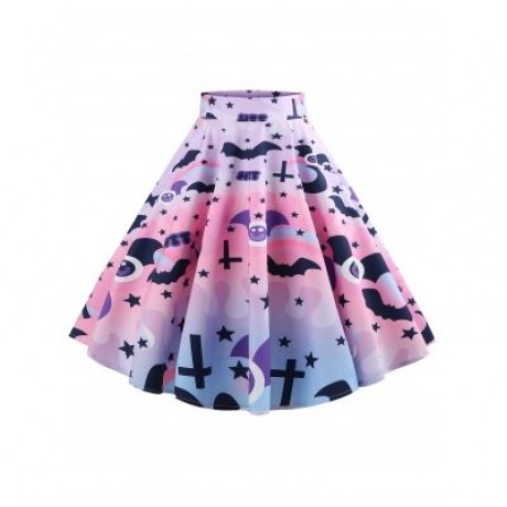 Bat and Star Print Halloween Skirt (MULTI)