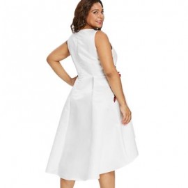 Plus Size Embroidery V Neck Dress (WHITE)
