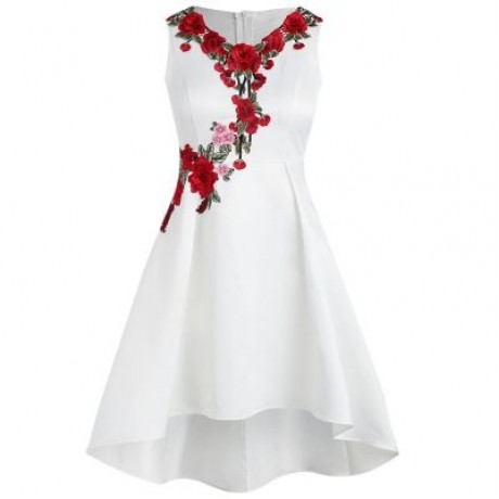 Plus Size Embroidery V Neck Dress (WHITE)