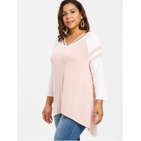 Plus Size Two Tone High Low T-shirt (LIGHT PINK)