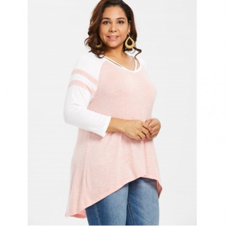 Plus Size Two Tone High Low T-shirt (LIGHT PINK)