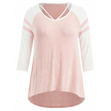 Plus Size Two Tone High Low T-shirt (LIGHT PINK)