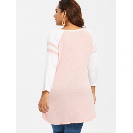 Plus Size Two Tone High Low T-shirt (LIGHT PINK)