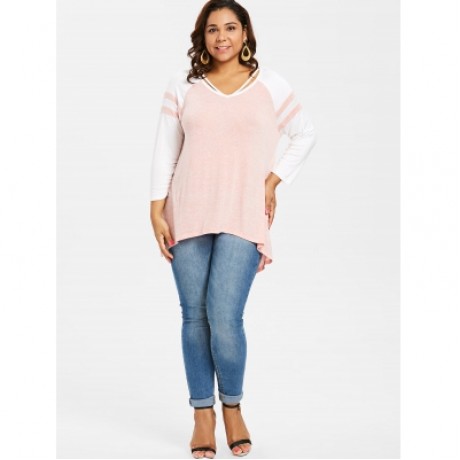 Plus Size Two Tone High Low T-shirt (LIGHT PINK)