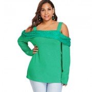 Plus Size Long Sleeve Cut Out Shoulder Wide Strap Top (LIGHT SEA GREEN)