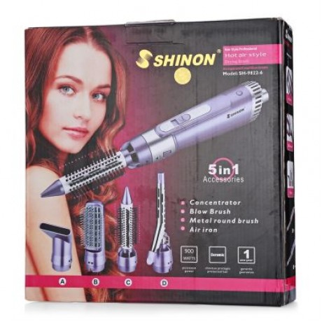 SHINON SH - 9822 - 6 HAIR STYLING TOOL SET 5-IN-1 ELECTRIC DRYER CURLER BRUSH COMB (MAUVE)