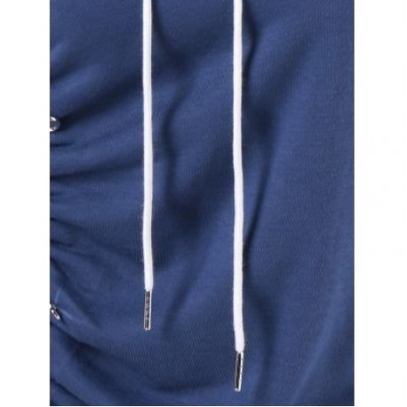 Cowl Neck Striped Trim Ruched T-Shirt (PURPLISH BLUE)