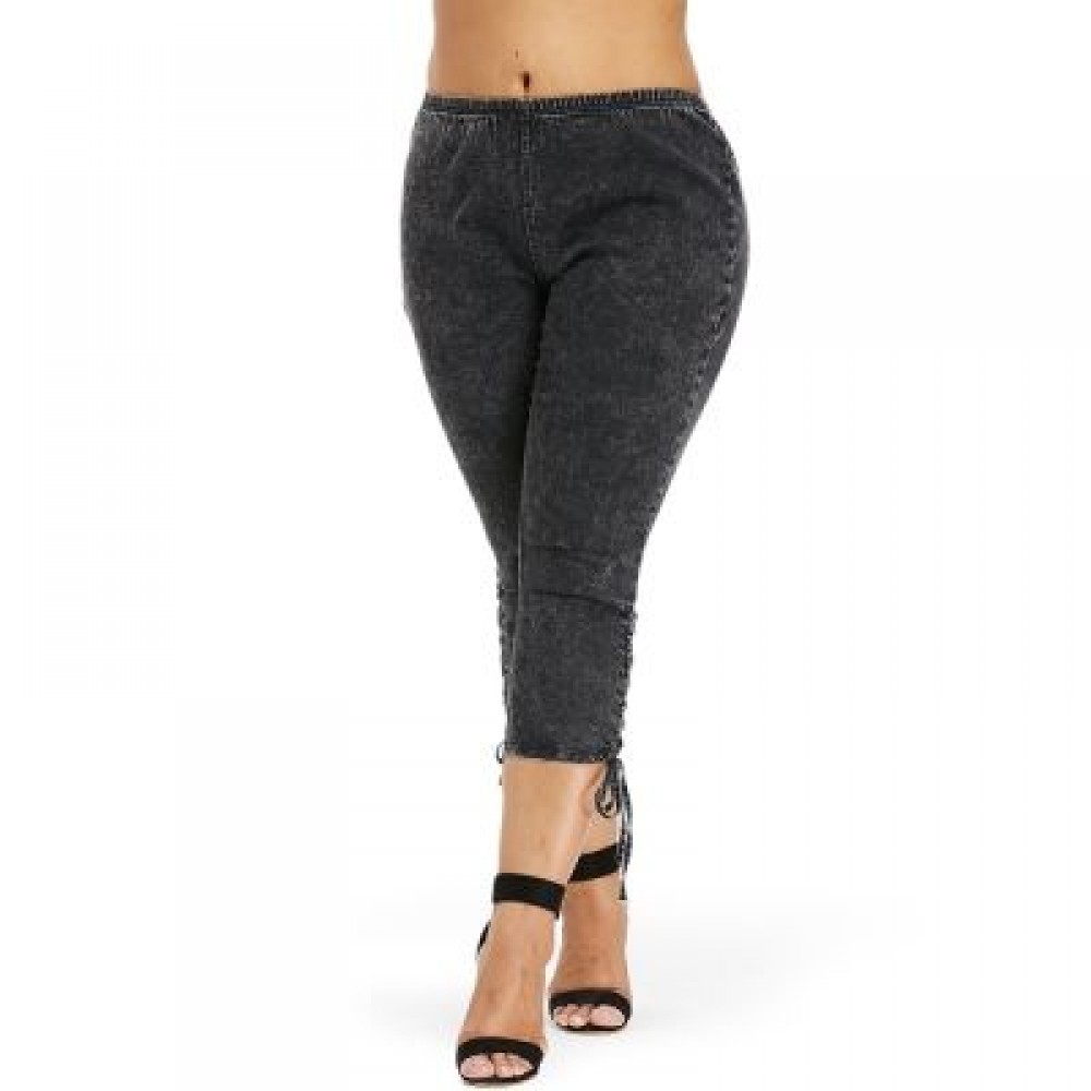 Plus Size Side Shirred Crop Jeans (CARBON GRAY)