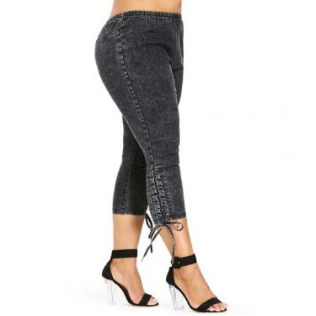 Plus Size Side Shirred Crop Jeans (CARBON GRAY)