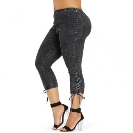 Plus Size Side Shirred Crop Jeans (CARBON GRAY)