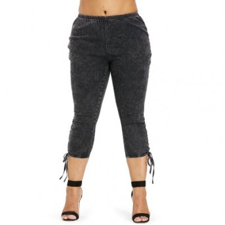 Plus Size Side Shirred Crop Jeans (CARBON GRAY)