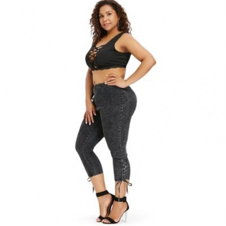 Plus Size Side Shirred Crop Jeans (CARBON GRAY)