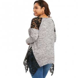 Plus Size Lace Trim V Neck Handkerchief Hem T-shirt (GRAY)