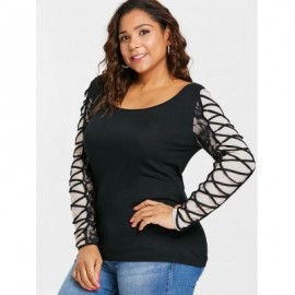Plus Size Long Sleeve Criss Cross T-shirt (BLACK)