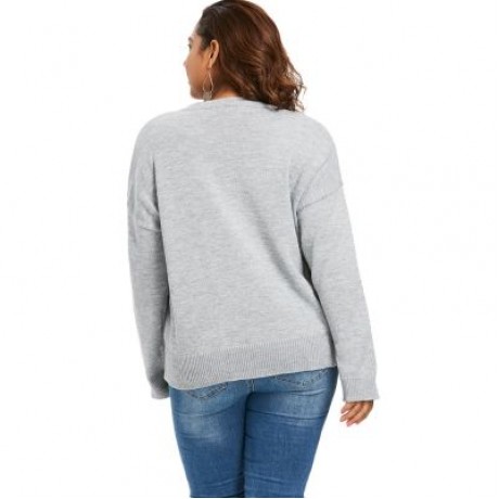 Drop Shoulder Plus Size Criss Cross Sweater (GRAY)