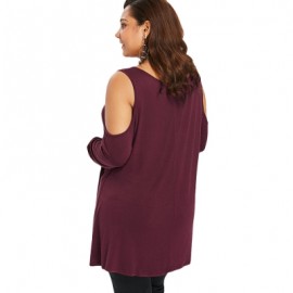 Plus Size U Neck Criss Cross Open Shulder T-shirt (RED WINE)