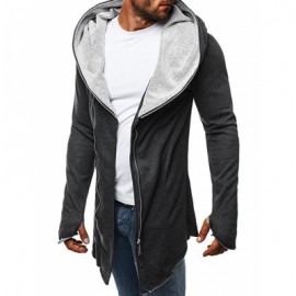 Asymmetry Zip Up Solid Color Hooded Jacket (DARK GRAY)
