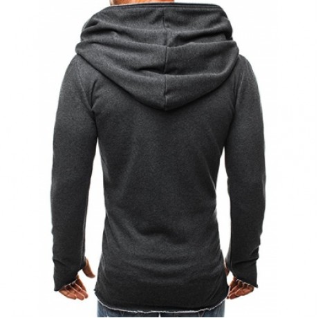 Asymmetry Zip Up Solid Color Hooded Jacket (DARK GRAY)