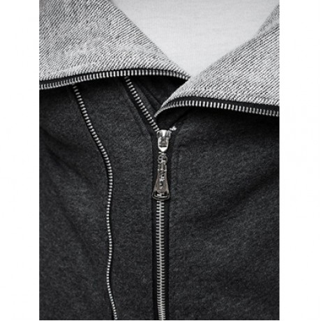 Asymmetry Zip Up Solid Color Hooded Jacket (DARK GRAY)