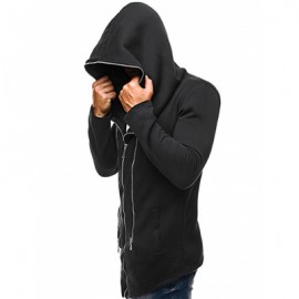 MULTI ZIPPER EMBELLISHED SOLID COLOR HOODED JACKET (BLACK)