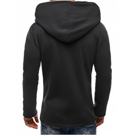 MULTI ZIPPER EMBELLISHED SOLID COLOR HOODED JACKET (BLACK)