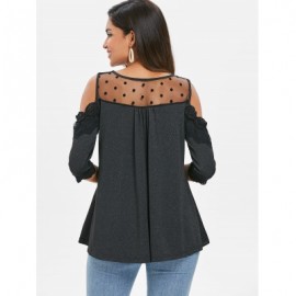 Lace Trim Cut Out Shoulder Blouse (BLACK)